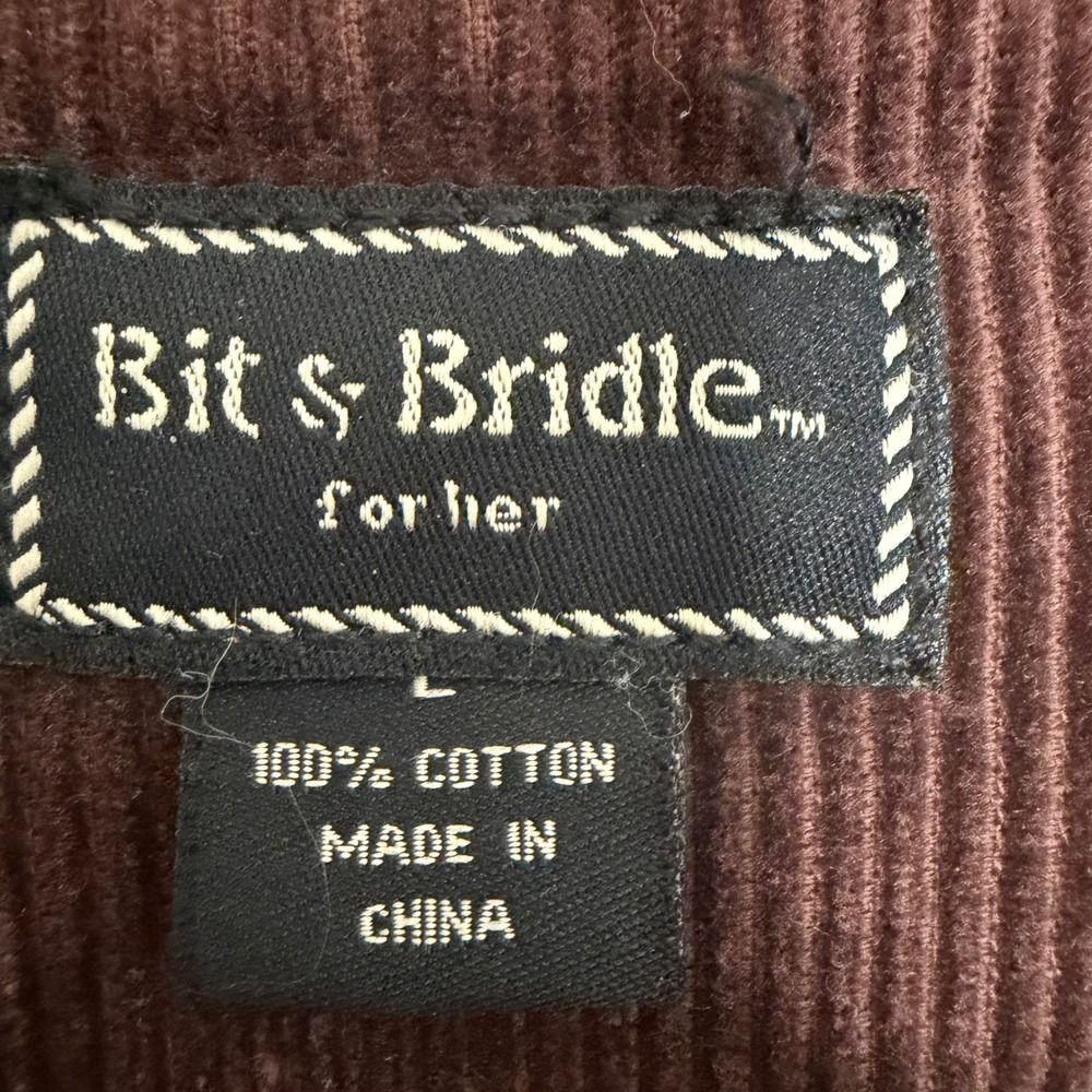 Vintage Bit & Bridle Western Horse Print Barn Jacket Tan Corduroy Trim Sz Large - Picture 6 of 11